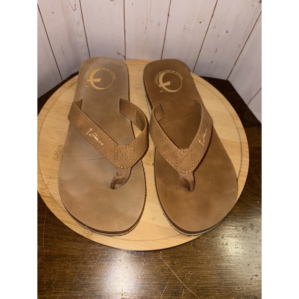 Walk In His Footsteps ‎ Sandals Cross Footprint John 3:16 Brown Size 8